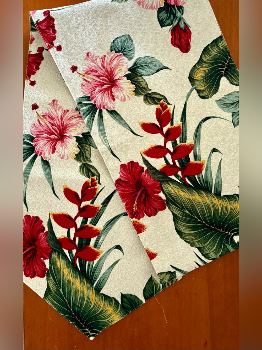 Reversible Table Runner, tropical floral & palm trees